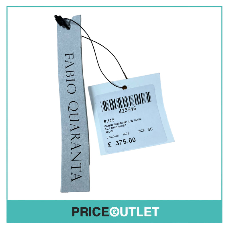 Fabio Quaranta - Long Collarless White Shirt with Print - Size 40 - BRAND NEW WITH TAGS