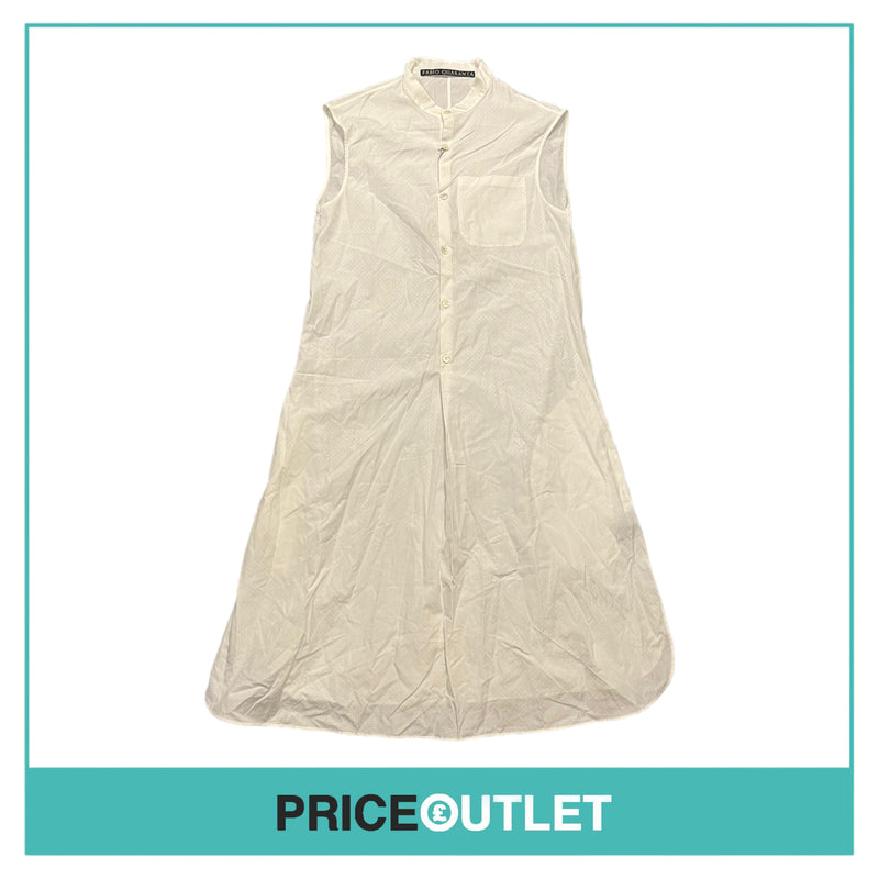 Fabio Quaranta - Long Collarless White Shirt with Print - Size 40 - BRAND NEW WITH TAGS