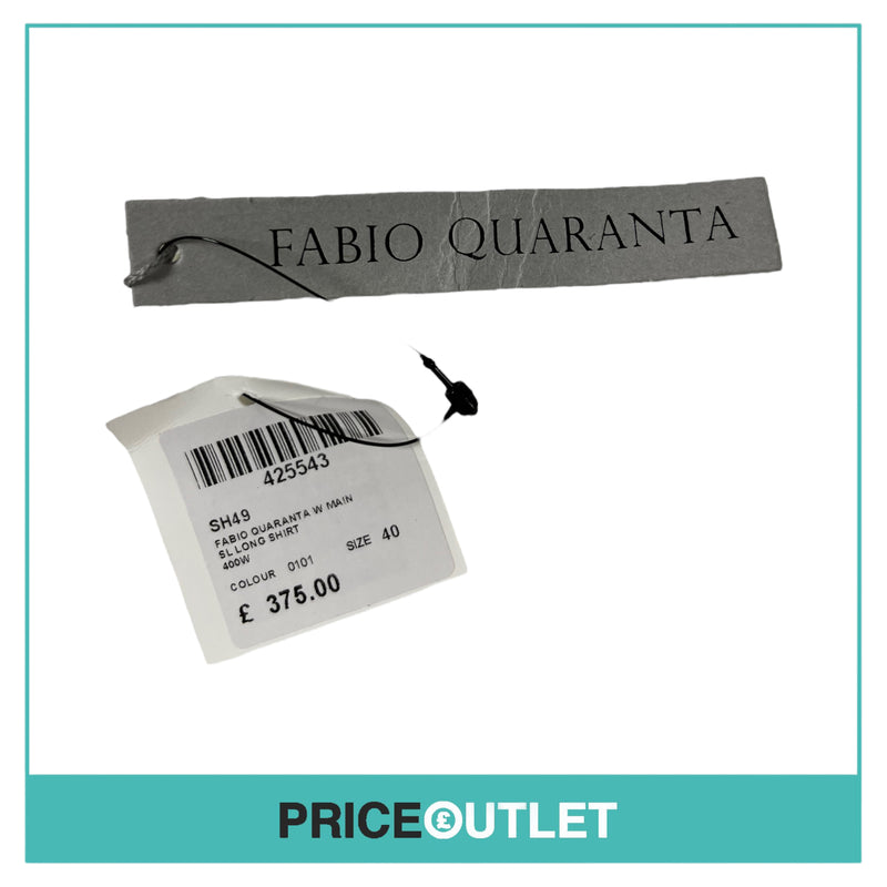 Fabio Quaranta - Long Collarless White Shirt with Print - Size 40 - BRAND NEW WITH TAGS