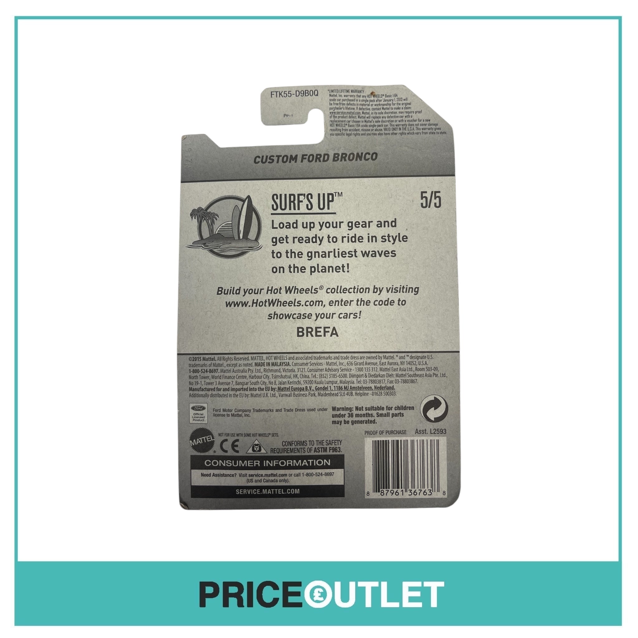 Hot Wheels - Custom Ford Bronco Surf’s Up - 5/5 - Slightly Damaged