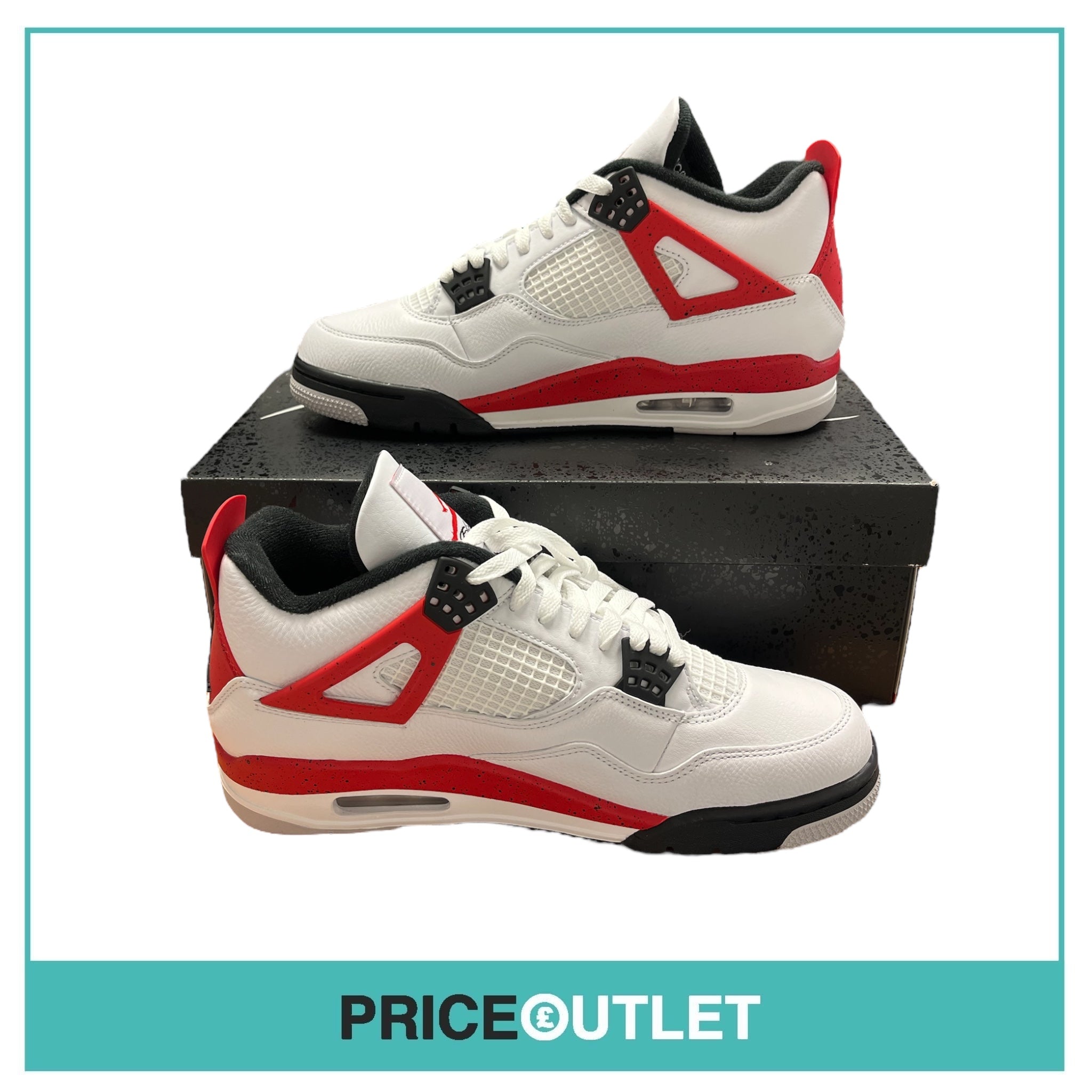 Nike - Air Jordan 4 Retro - DH6927 161 - Size UK 9 - White, Fire Red & Black - BRAND NEW WITH BOX (Slight Damage)