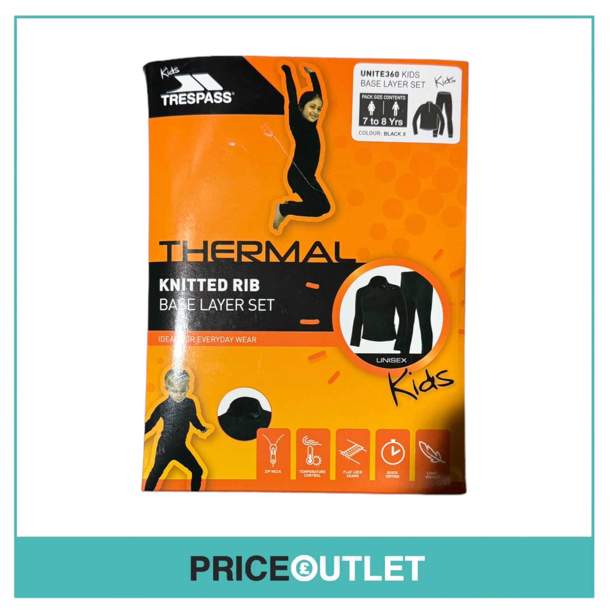 Trespass - Thermal Knitted Rib Base Layer Set - Black - Kids 7-8