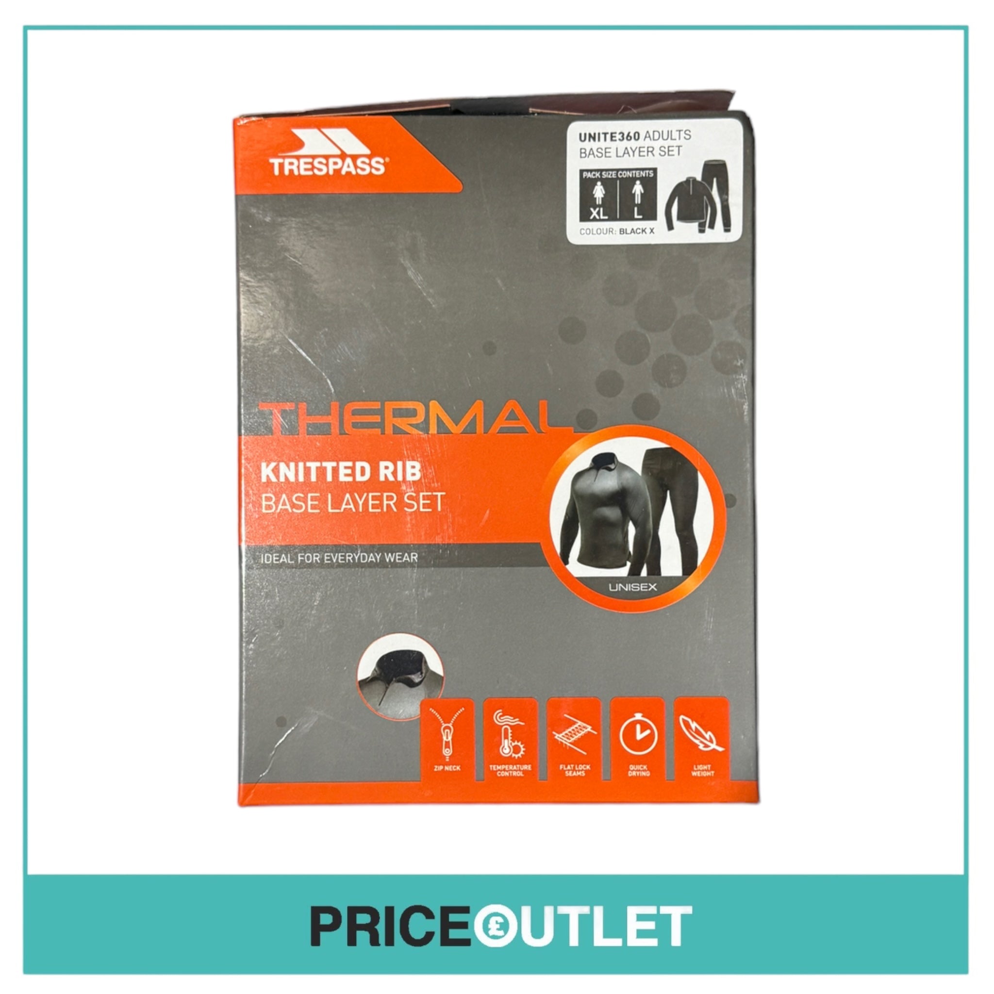 Trespass - Thermal Knitted Rib Base Layer Set - Black - L/XL