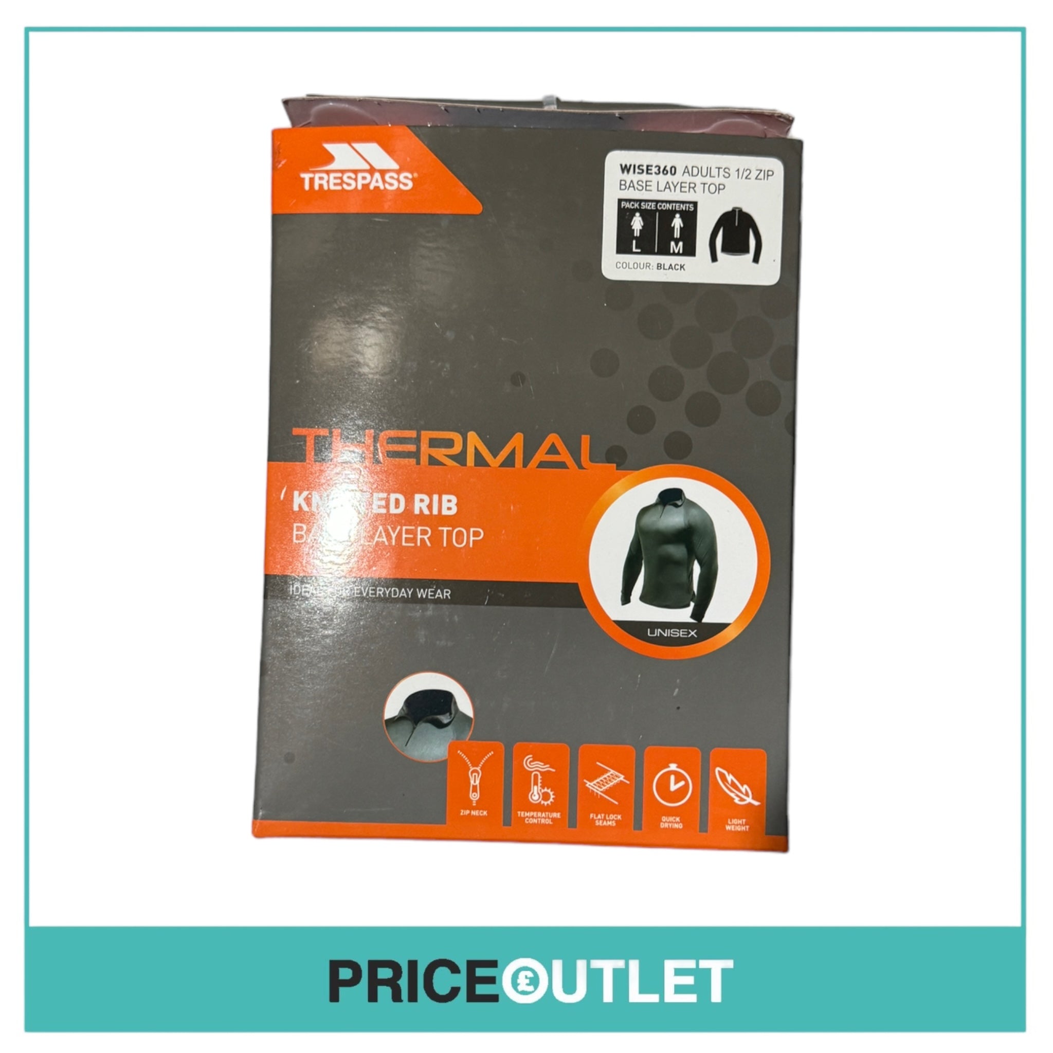 Trespass - Thermal Knitted Rib Base Layer Top - Black - M/L