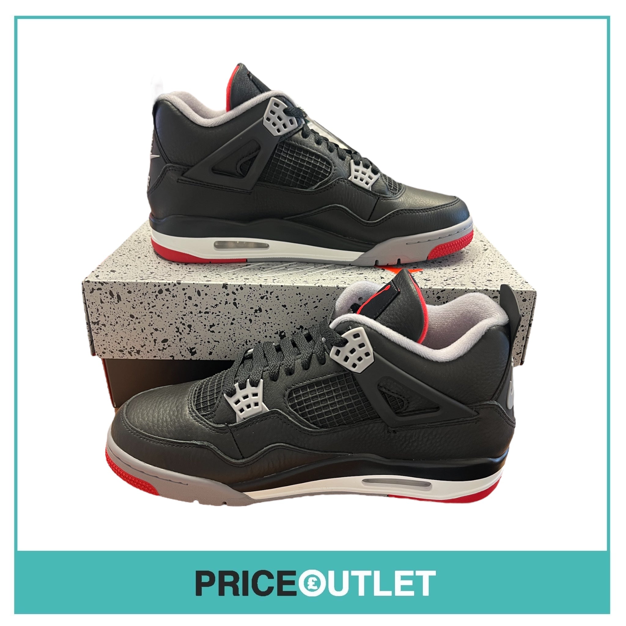 Nike - Air Jordan 4 Retro - Black, Fire Red & Cement Grey - Size UK 8 - BRAND NEW WITH BOX