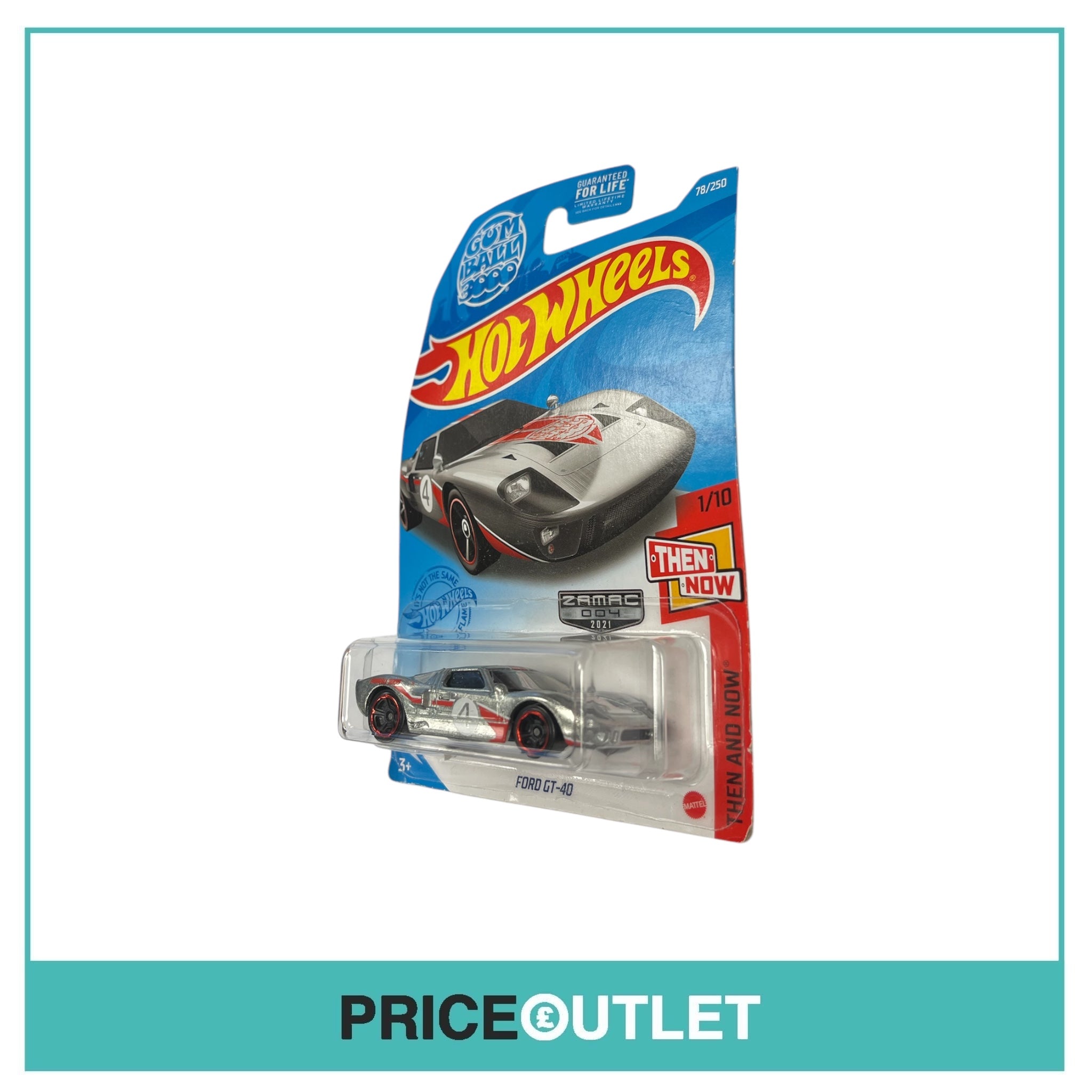 Hot Wheels - Gum Ball 3000 Then And Now 1/10 - Ford GT-40 (Silver & Red) - Damaged