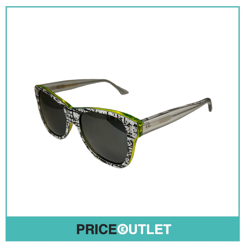 Black & White Patterned Sunglasses With Green Frame Details RRP £325