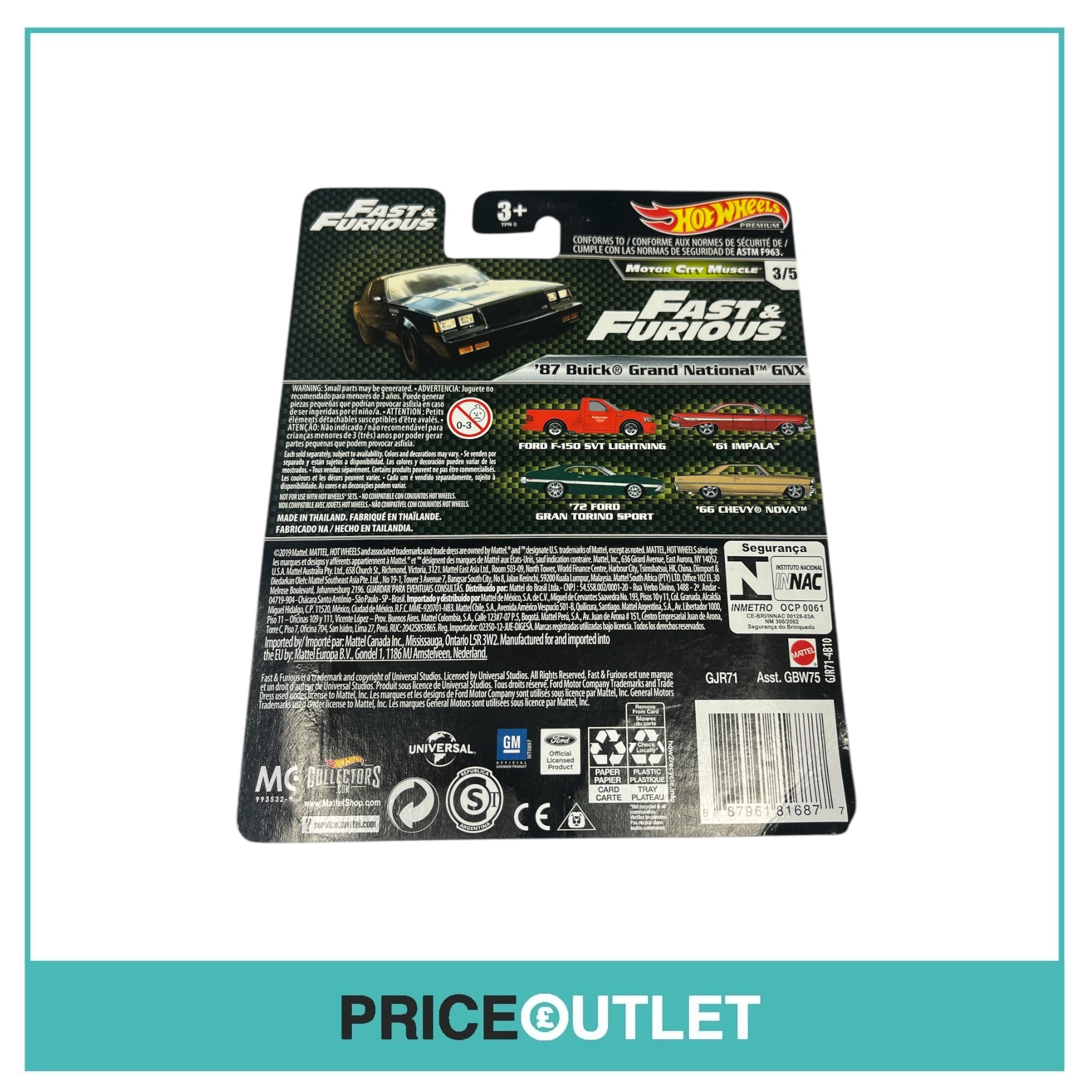 Hot Wheels - Fast & Furious - Motor City Muscle - ‘87 Buick Grand National GNX 3/5 - Slight Damage