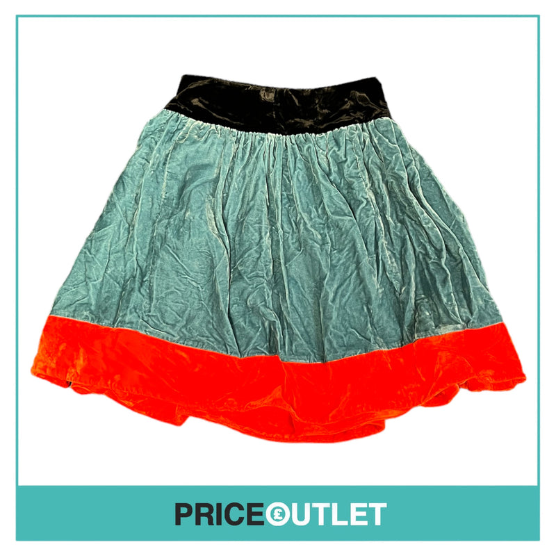 Thierry Colson - Blue and Orange Alice Velvet Skirt - Size S - BRAND NEW WITH TAGS
