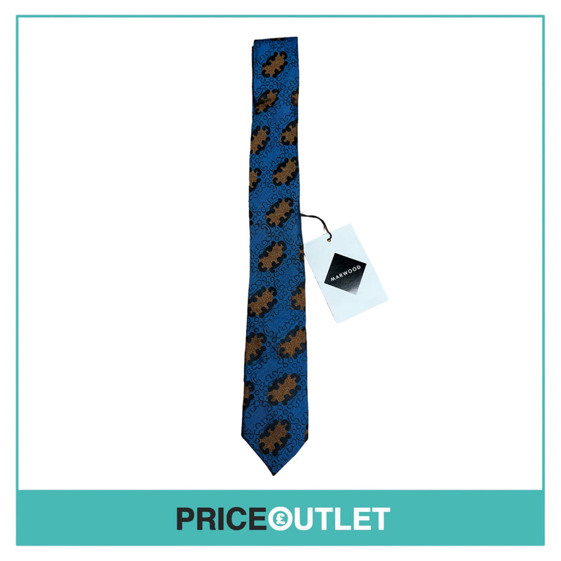 Marwood - Blue and Brown Print Slim Tie - BRAND NEW WITH TAGS