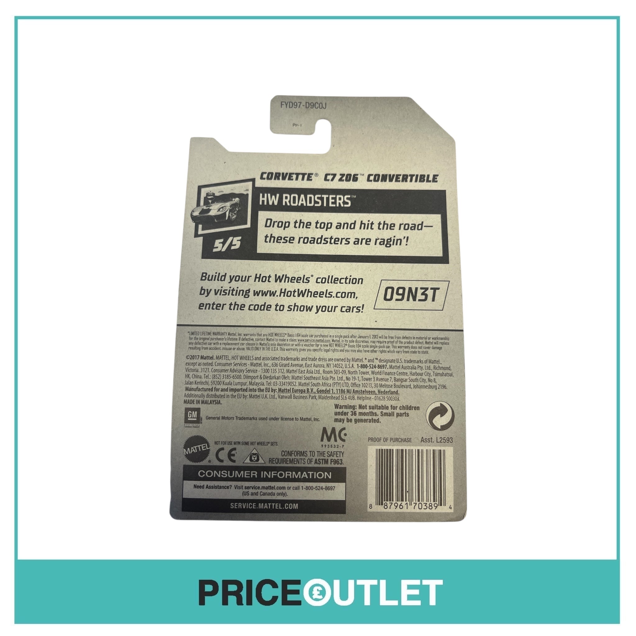 Hot Wheels - HW Roadsters 5/5 - Corvette C7 Z06 Convertible- Slight Damage