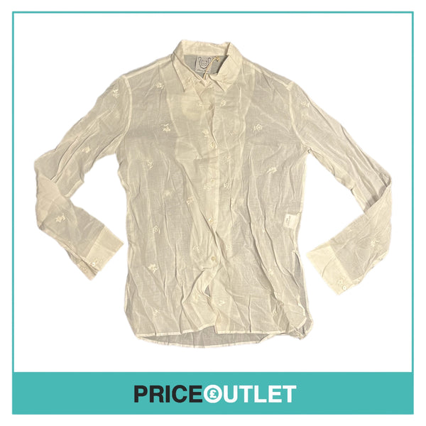 Thierry Colson - Embroidered White Voile Shirt - Size L - BRAND NEW WITH TAGS