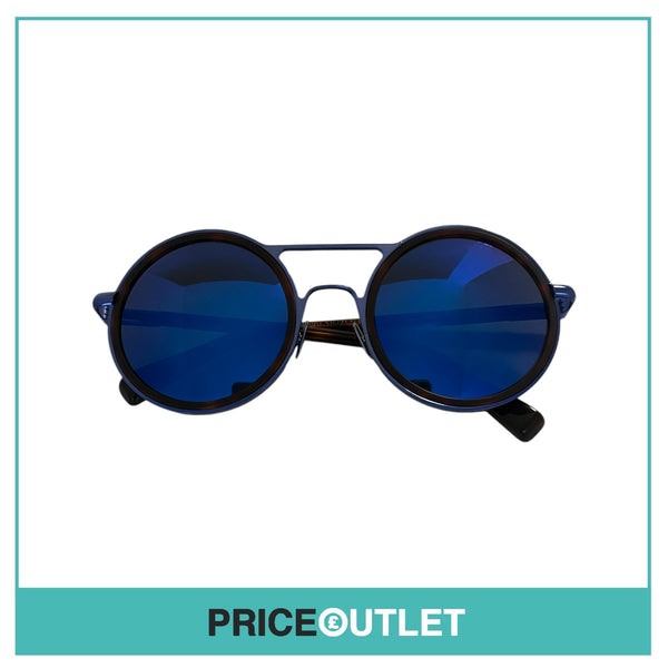 Blue Reflective Lens Metallic Frame Round Sunglasses RRP £325