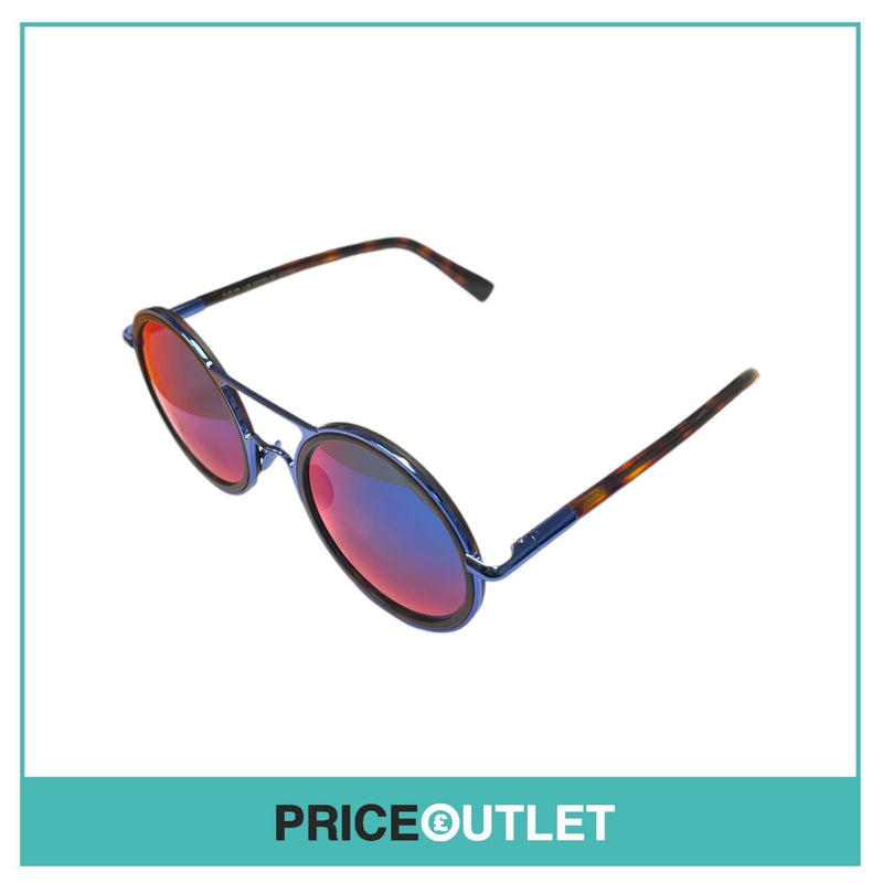 Blue Reflective Lens Metallic Frame Round Sunglasses RRP £325