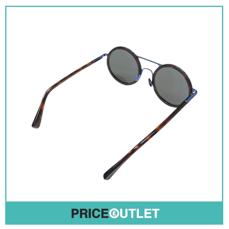 Blue Reflective Lens Metallic Frame Round Sunglasses RRP £325