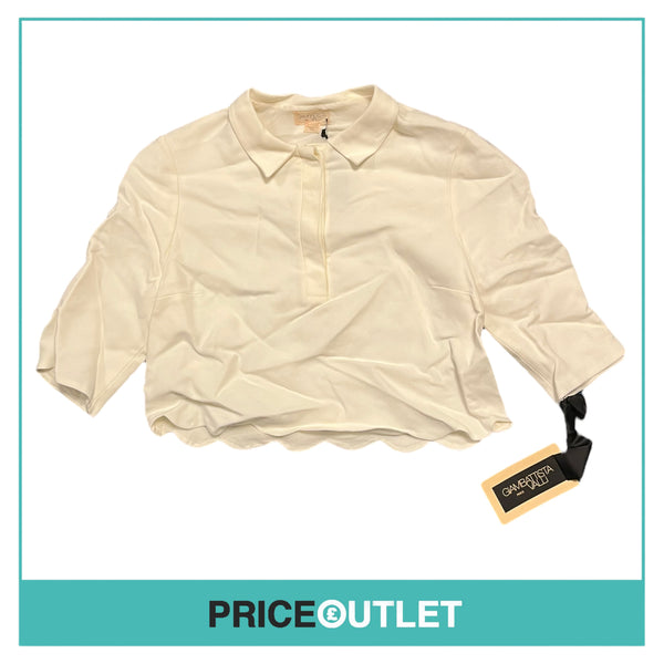 Giambattista Valli - Cropped Ivory Polo with Scalloped Hem - Size 38 - BRAND NEW WITH TAGS