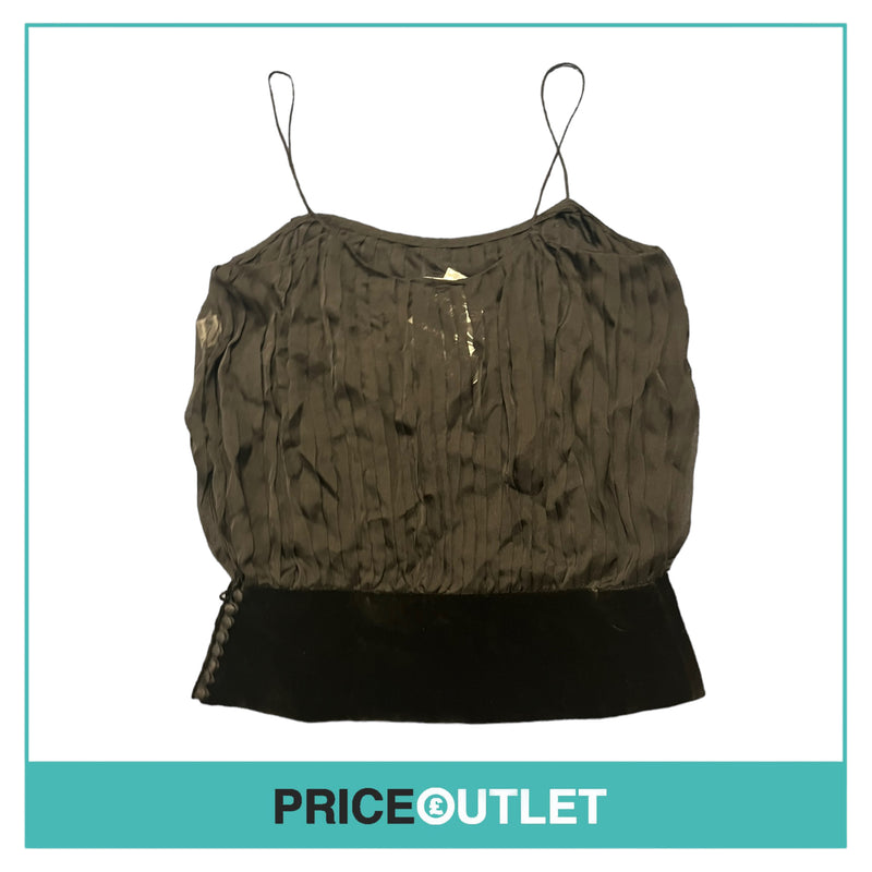 Alma Aguilar - Black Pleated Top with Velvet Waistband - Size 38 - BRAND NEW WITH TAGS