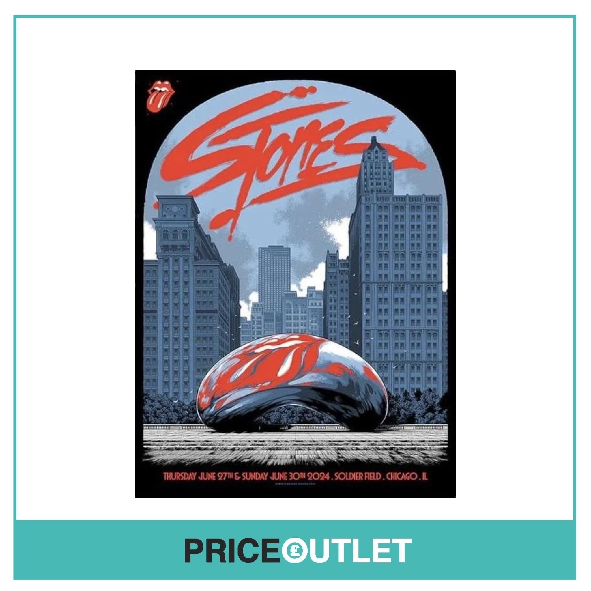 Rolling Stones - Soldier Field Chicago 2024 - Ken Taylor Concert Poster (Damaged)