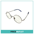 No Lens Silver Frame Round Glasses With Blue Detail RRP £325