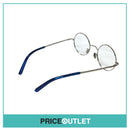 No Lens Silver Frame Round Glasses With Blue Detail RRP £325