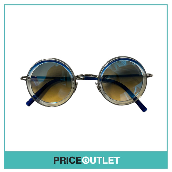 Blue Lens Round Clear Frame Sunglasses With Blue Detail RRP £325