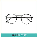 No Lens Silver Frame Round Pilot Glasses With Black Arm Detail RRP £325