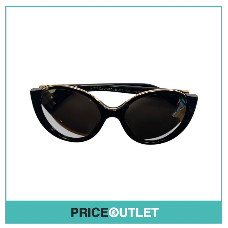 Black Frame Sunglasses With Rose Gold Detail & Reflective Lens RRP £325