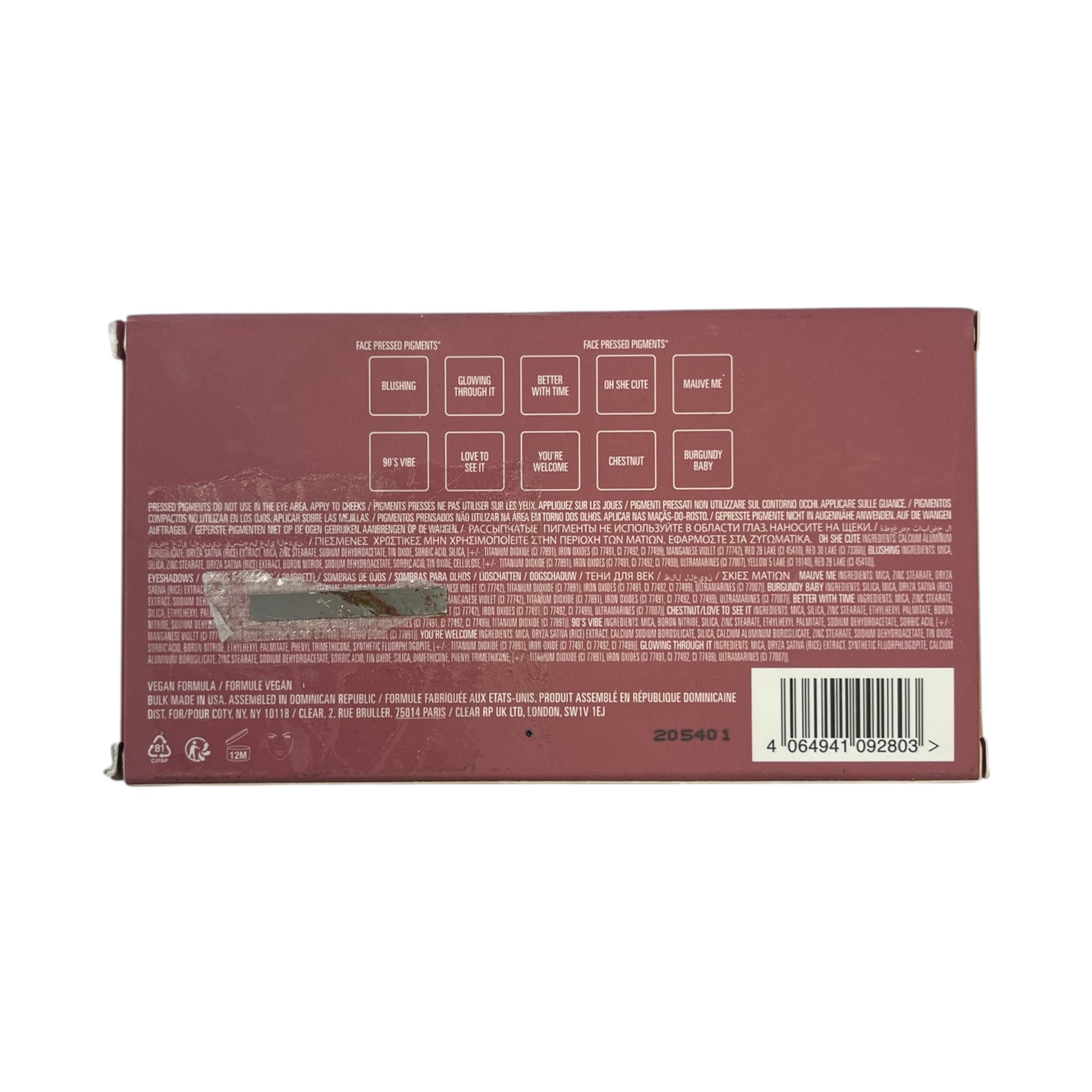 Back view of a cosmetic product packaging with text and barcode on a white background