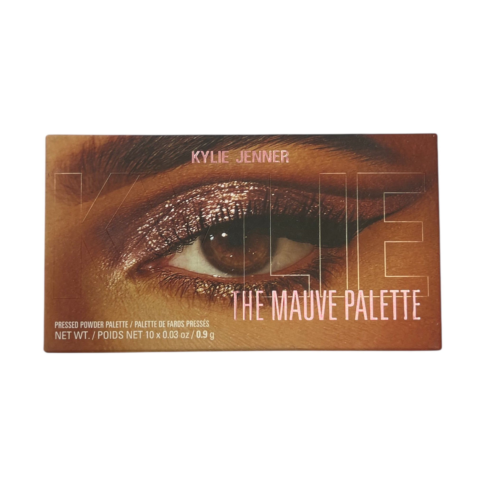 Kylie Jenner Mauve Palette packaging with an eye image on a white background