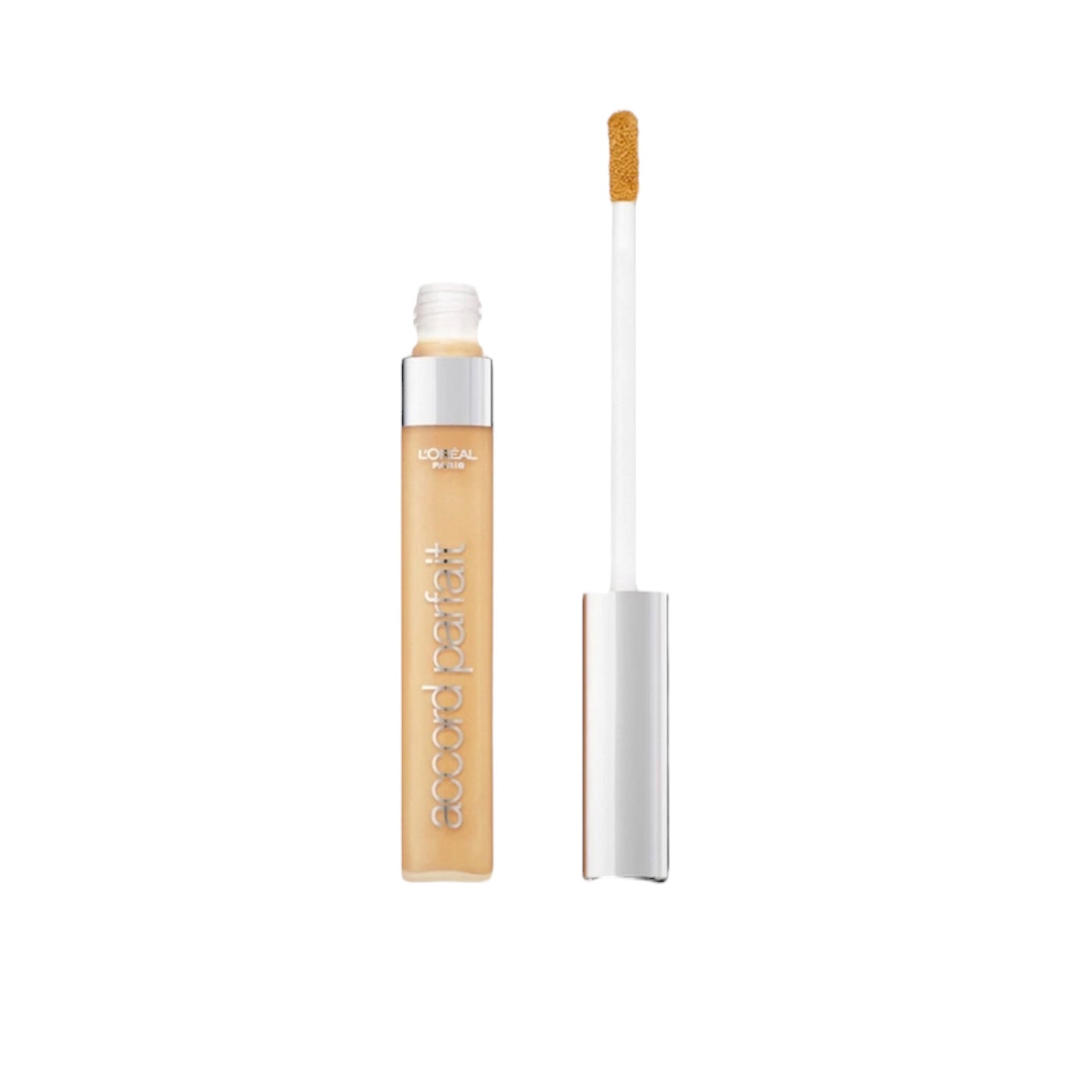 Makeup concealer with applicator on a white background