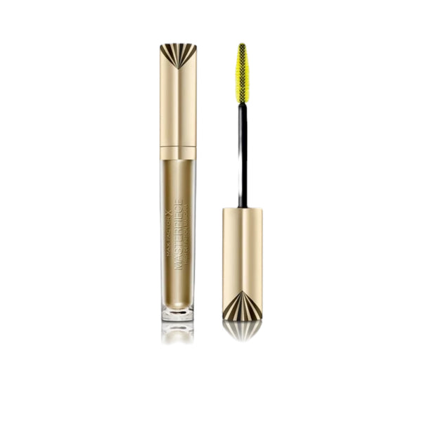 Gold mascara with brush on a white background