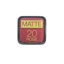 Makeup compact labeled 'Matte 20 Rose' on a white background