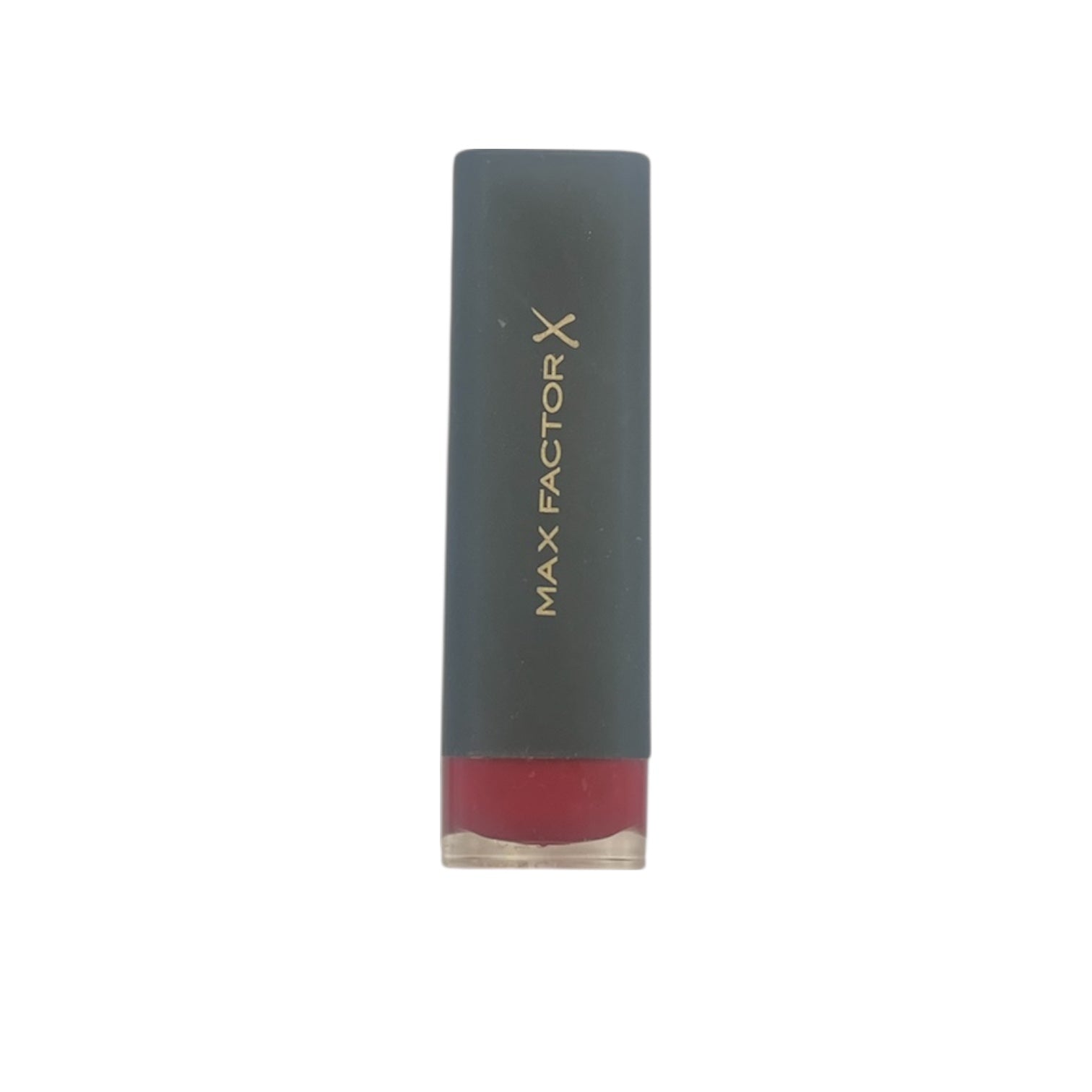 Max Factor lipstick with red shade on a white background