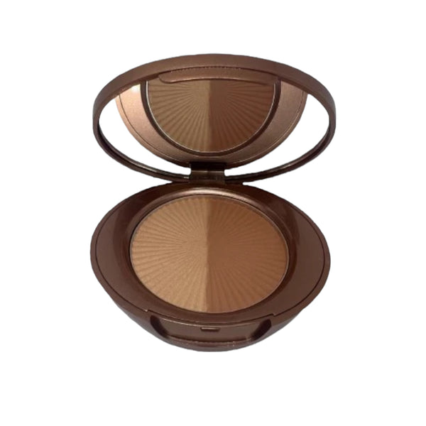 Compact bronzer with a mirror on a white background