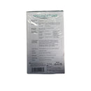 Back view of a medical device packaging with specifications on a white background