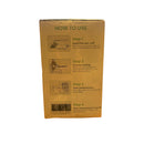 Cardboard box with instructions on how to use a device, on a white background