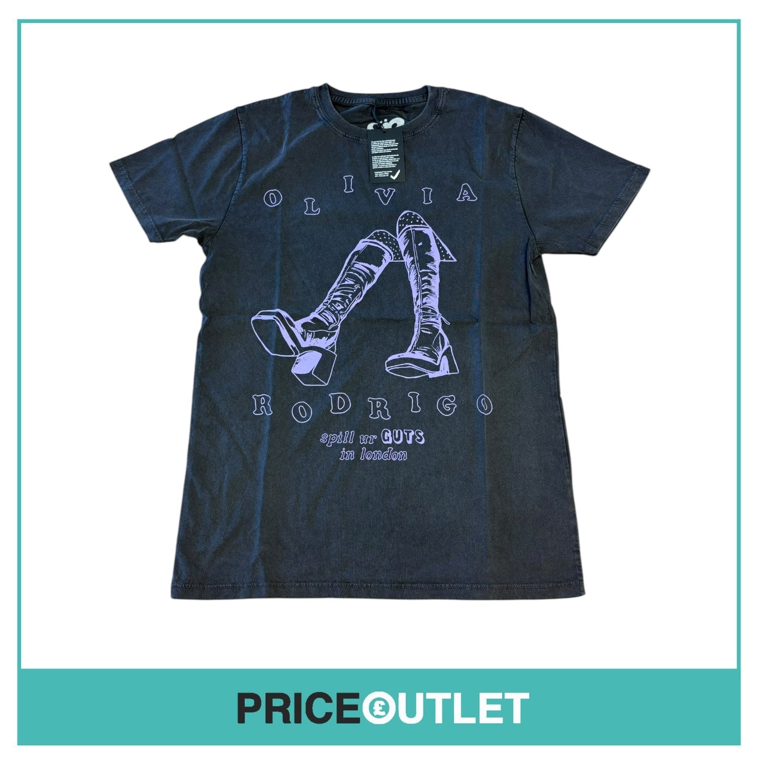 Olivia Rodrigo GUTS Tour London Merch. - "spill ur GUTS in london" Charcoal T-shirt - XS