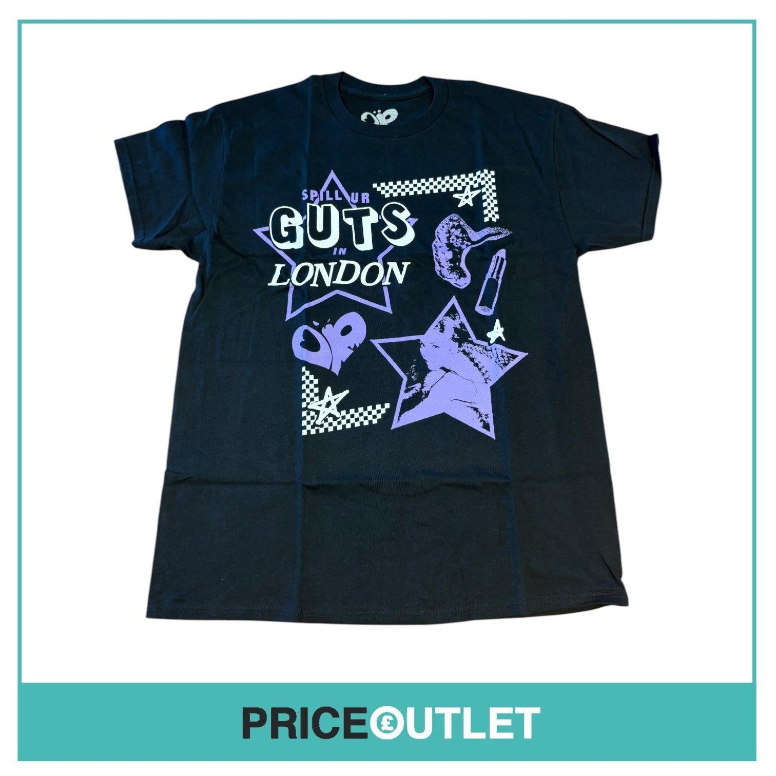 Olivia Rodrigo GUTS Tour London Merch. - L "spill ur GUTS in london" Black T-shirt