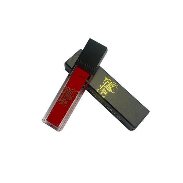 Red lip gloss with black case on a white background
