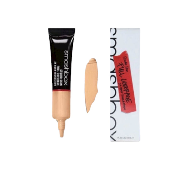 Smashbox concealer tube with applicator and packaging on a white background