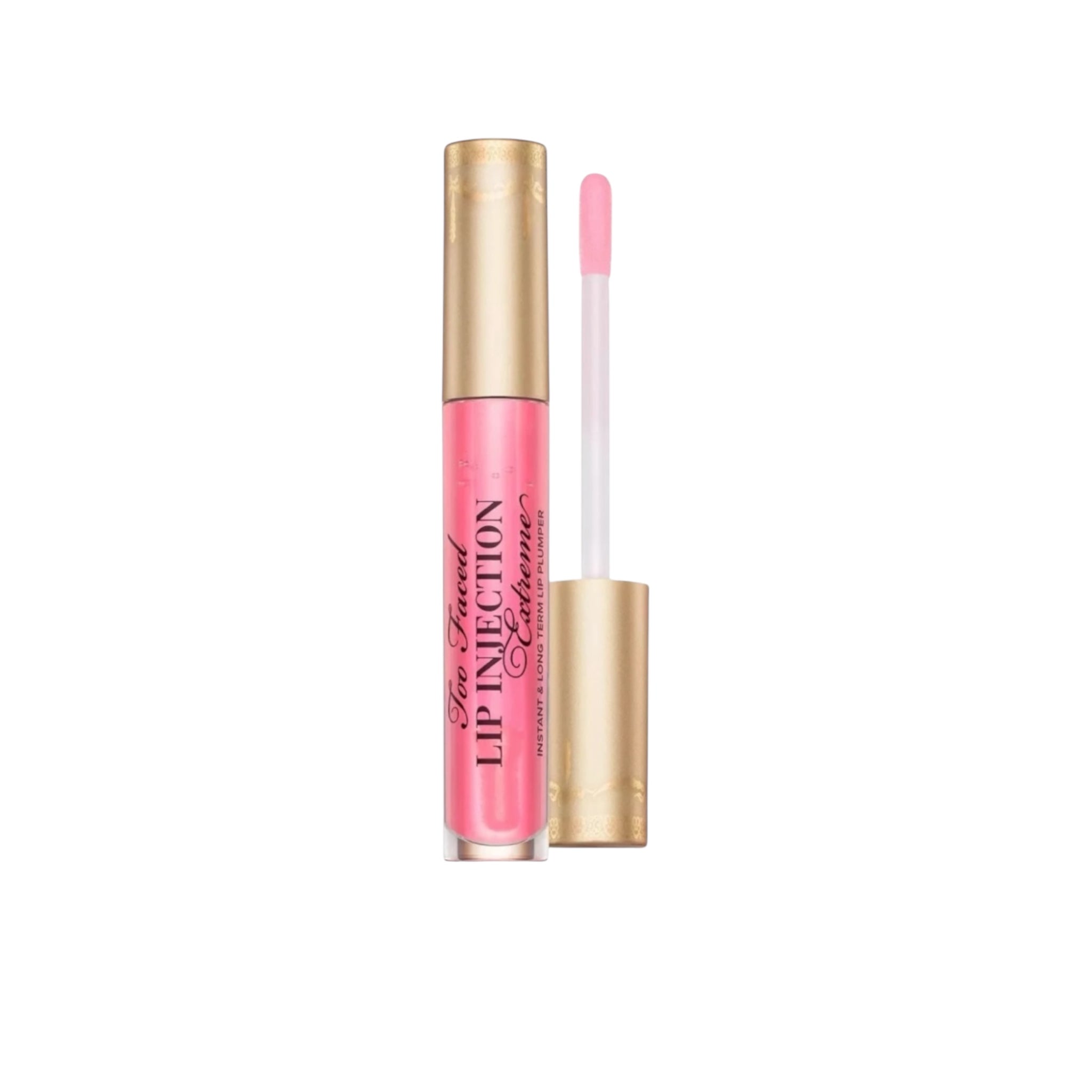 Lip gloss with applicator on a white background