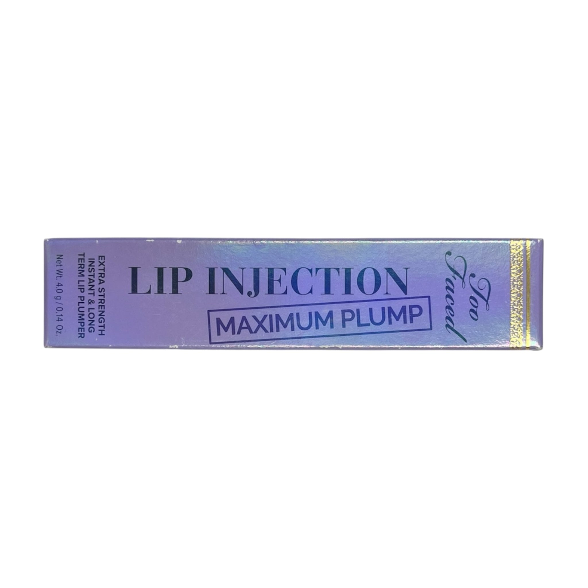 Lip injection product packaging with purple and blue design on a white background