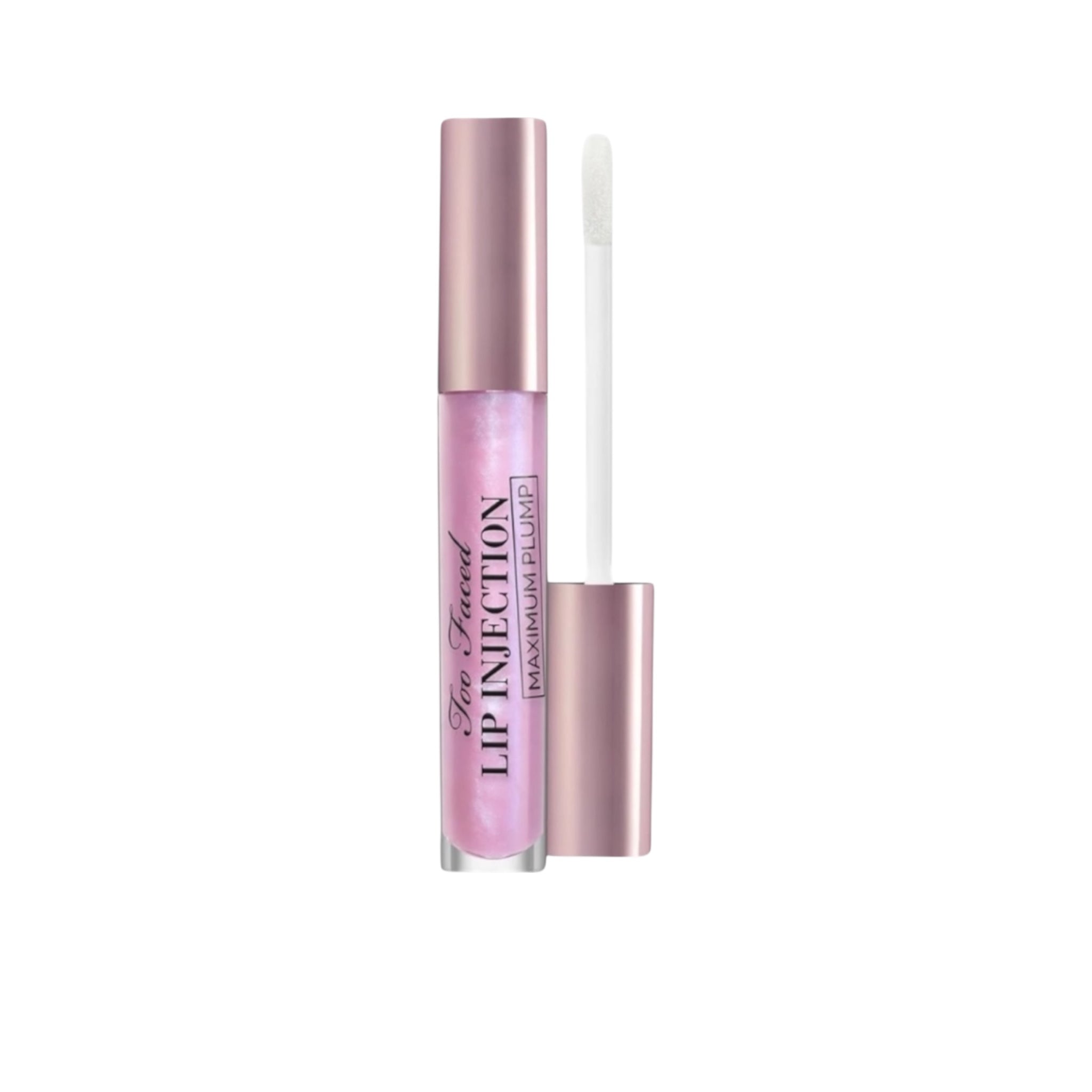 Lip gloss with applicator on a white background