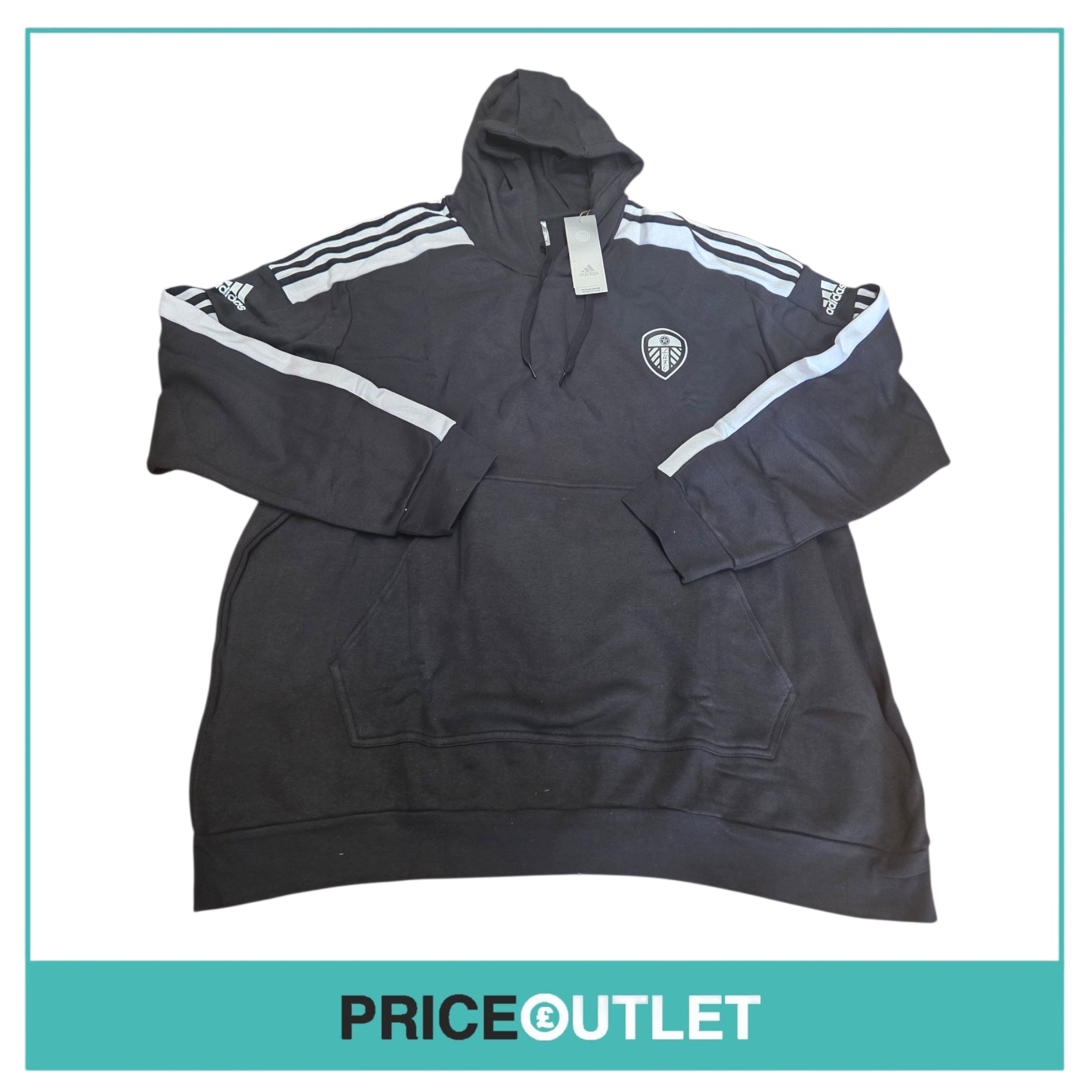 Leeds United football club - black with white stripes hoodie (3xl)