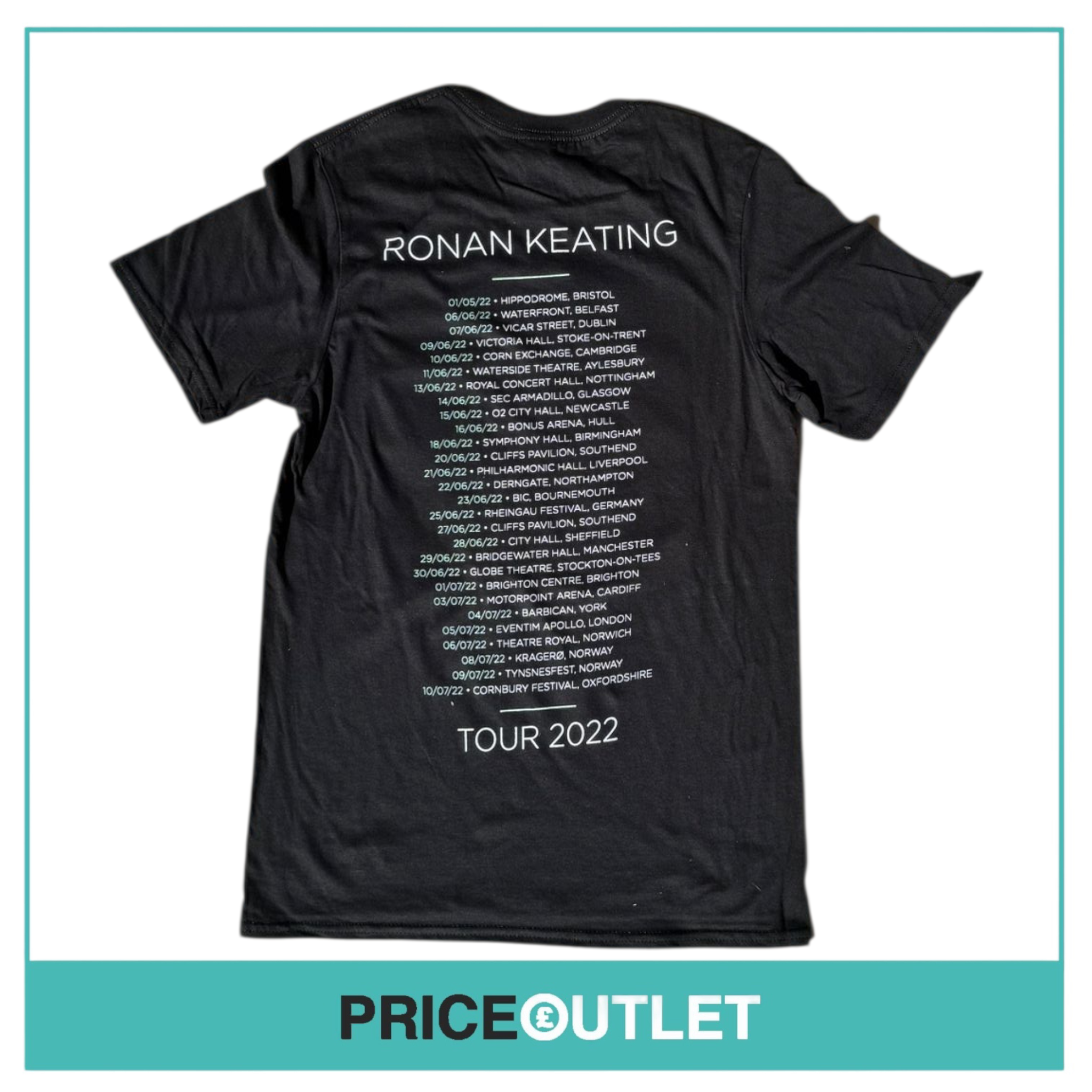Ronan keating - 2022 black tour t-shirt (cliff top seen) (medium)