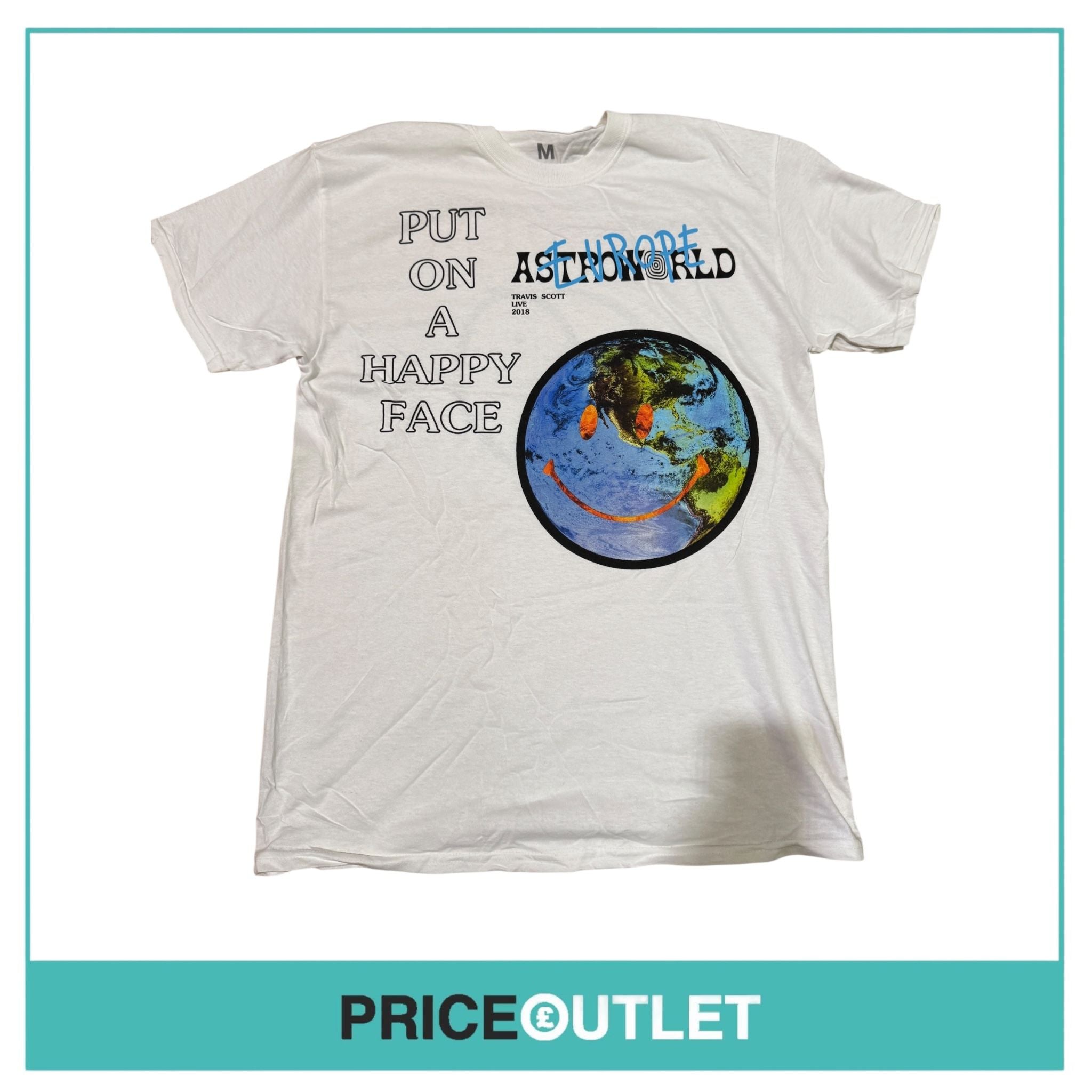 Travis scott - Astroworld Europe 2018 tour - put on a happy face - white t-shirt (small)