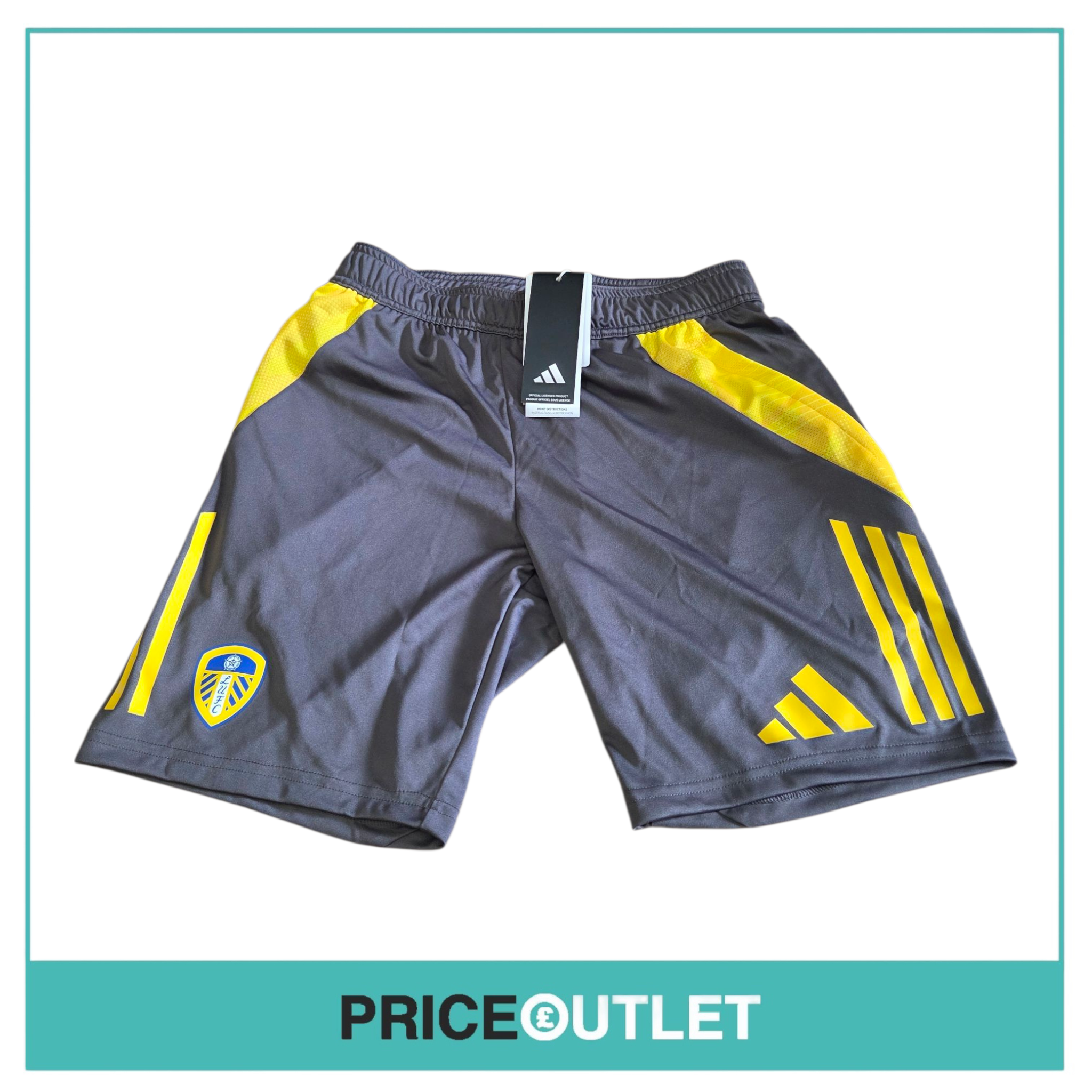 Leeds United football club - grey & yellow strip tr shorts (small)