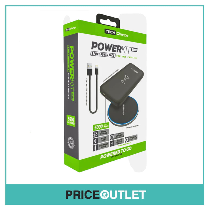 Tech Charge Wireless Charging Power Bundle with Power Bank, Pad & Lightning Cable - BRAND NEW SEALED - 100% GENUINE